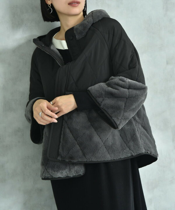 楽天市場】タフタ＊フェイクファーキルト切替フードコート／インター  