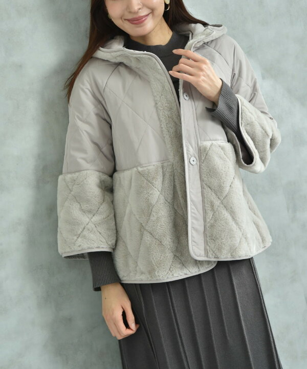 楽天市場】タフタ＊フェイクファーキルト切替フードコート／インター  