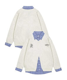 【HOOK】for　girls　チェック柄シャツ+無地カーデレイヤード風トップス／フック（HOOK）