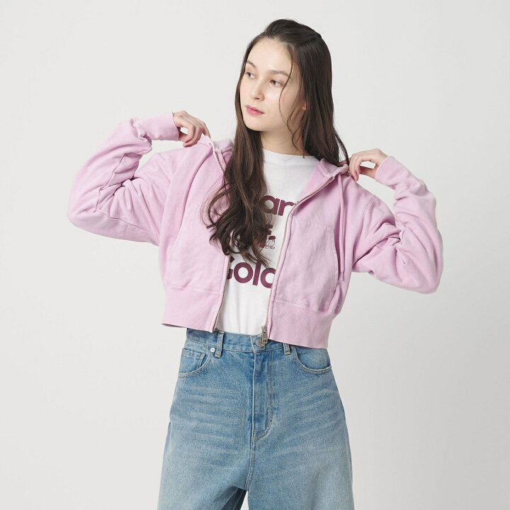 Beauty&youth コットン ショートフロントジップパーカ DK.GRAY