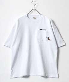 【ミッキー】 ポケット付 半袖 Tシャツ レディース メンズ／ディズニー（Disney）