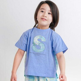 【お揃い】ダブルガーゼ切り替えロゴパッチ刺しゅう半袖Tシャツ(80~130cm)／スラップスリップ（SLAP SLIP）