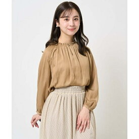 【小さいサイズ】フリルネックデザインサテンブラウス/前後2way/接触冷感/洗える／MK ミッシェルクラン（MK MICHEL KLEIN ）