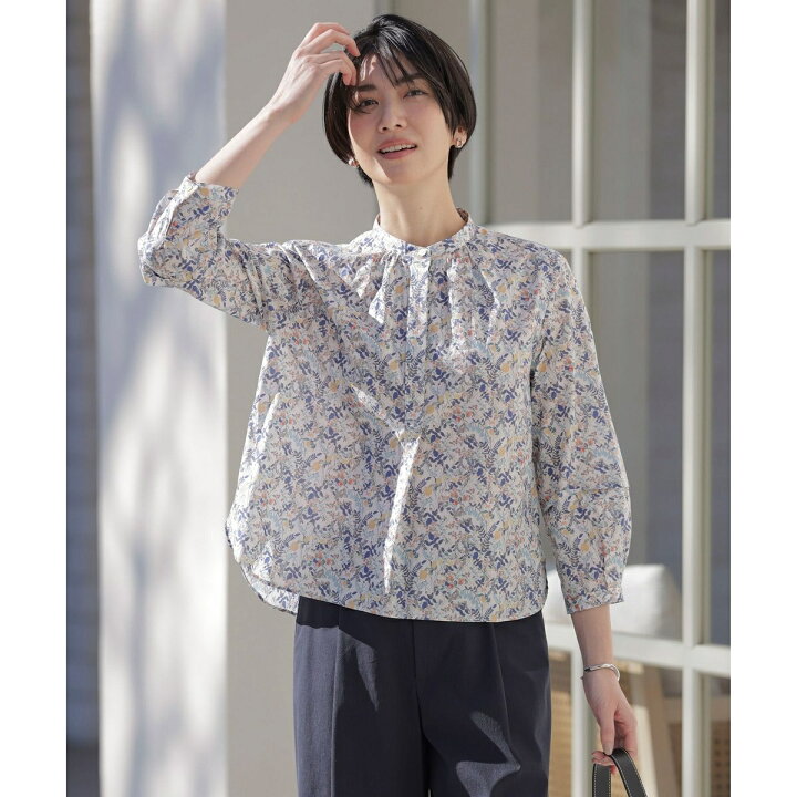 楽天市場】【洗える】Liberty バンドカラー プルオーバー ブラウス／J 