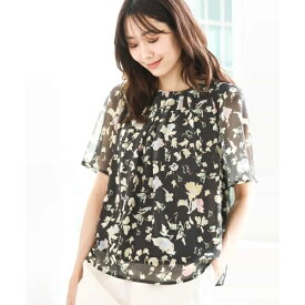 【小さいサイズ】フレアースリーブ花柄シフォンブラウス/洗える/セットアップ対応／MK ミッシェルクラン（MK MICHEL KLEIN ）