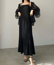 Louere　【薄くて軽いジョーゼット生地】リボンセミマーメイドキャミワンピース／ルエレ（Louere）