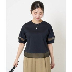 【小さいサイズ】シアー切替えランタンスリーブカットソー/接触冷感/洗える／MK ミッシェルクラン（MK MICHEL KLEIN ）