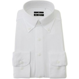 【WEB限定】ボタンダウン長袖ワイシャツ ホワイトドビー ノーアイロン ストレッチ素材／スーツセレクト（SUIT SELECT）