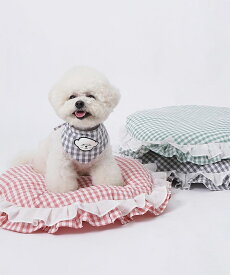 チェック柄　フリル付きペットマット Sサイズ／アイモハ（aimoha）
