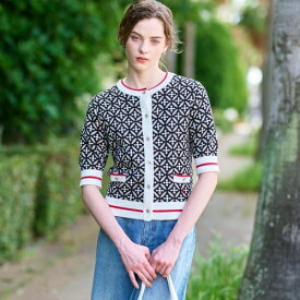 【美人百花モデル美香着用】オーバーラップサークルハーフスリーブカーディガン／ドレステリア（DRESSTERIOR）