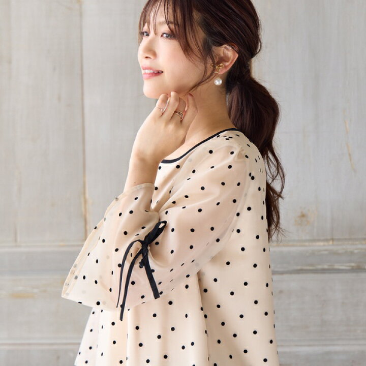 美品 ローズティアラ RoseTiara ドットフロッキーブラウス 大きめ 楽天 