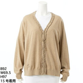 [15〜19号]フラワーワンポイント刺繍コットンアクリルフリルタックニットカーディガン／スーパーハッカフィーユ（super hakka feuille）