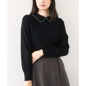 パール調ビーズ衿付きハイゲージニット/洗える／オフオン（OFUON）