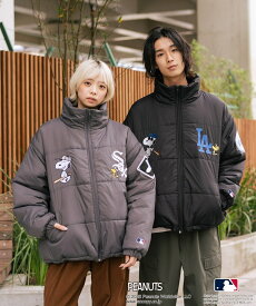 【PEANUTS×MLB】オリジナルデザイン ナイロンパファージャケット 中綿ジャケット／ピーナッツ（PEANUTS）