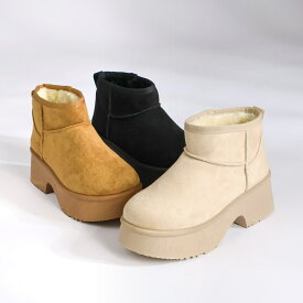 「UNISEX」【22.5〜27.5cm】★厚底ムートン風ヒールブーツ★6422／リバティドール（Liberty Doll）