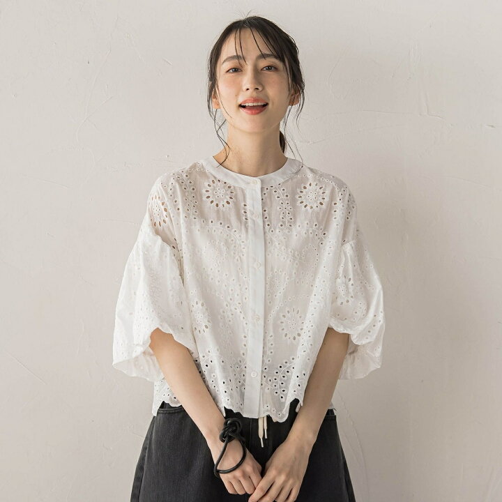 楽天市場】カットワーク刺繍バンドカラーブラウス／ドロワットロート 