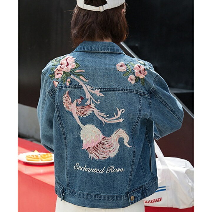 楽天市場】背中花柄鳳凰刺繍ダメージデニムジャケット／アンドジェイ 