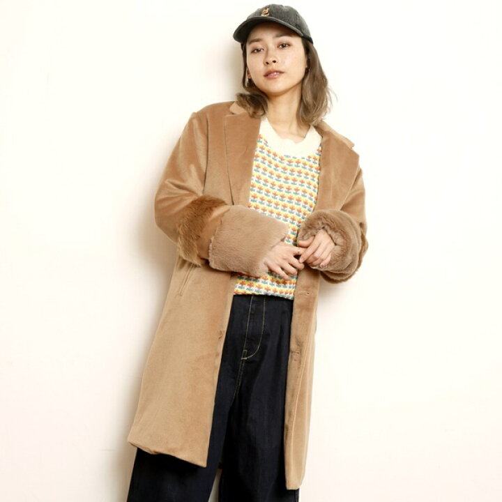 楽天市場 袖配色フェイクファーチェスターコート ダブルネーム Double Name 丸井 マルイ 楽天市場店