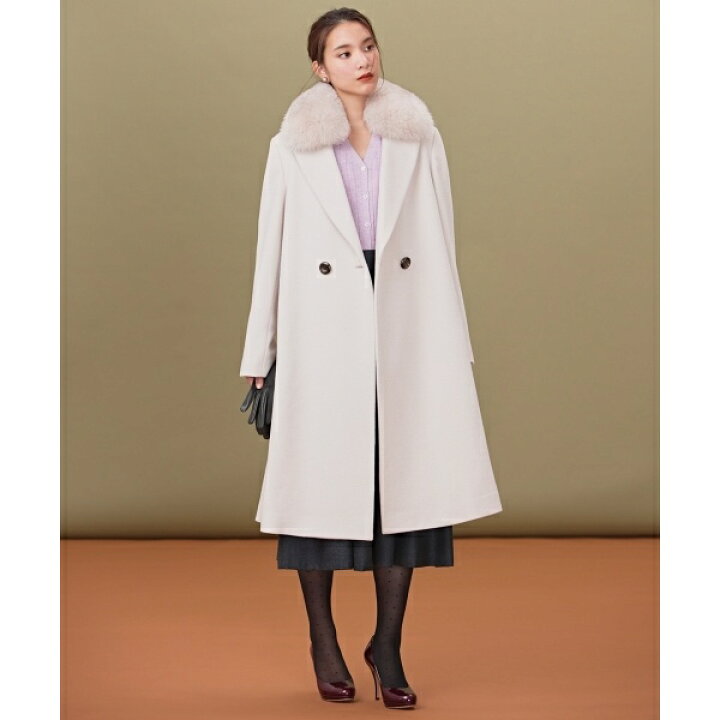 a919 【Barbie バービー】フォックスファー付きロングコート Sアンゴラ 