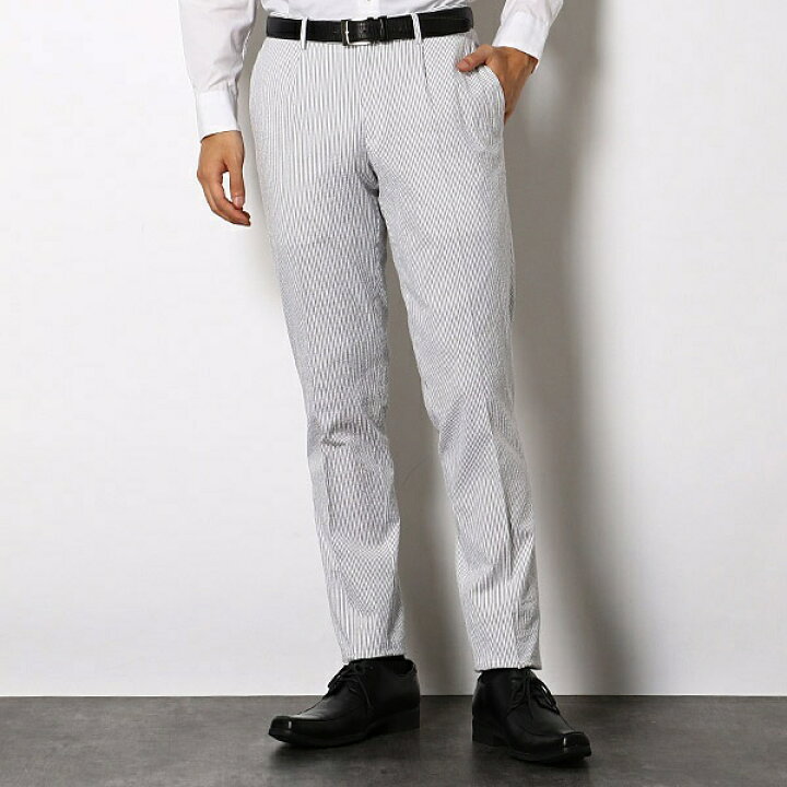 楽天市場 コットンブレンド 1タックテーパードパンツ グレー 白ストライプ Classico Tapered スーツセレクト メンズ Suit Select 丸井 マルイ 楽天市場店
