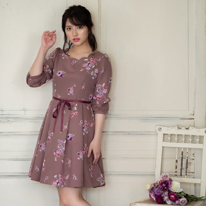 楽天市場 レトロフラワータックフレアワンピース シェリエット バイ プライムパターン Cherite By Prime Pattern 丸井 マルイ 楽天市場店