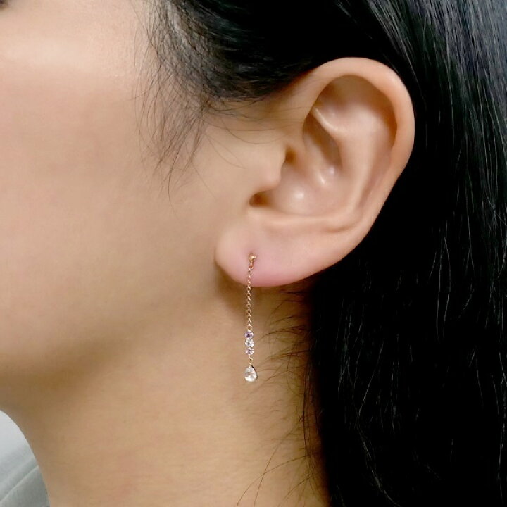 楽天市場】K10ピンクゴールド ローズクォーツピアス／ ヴイエー ヴァン 
