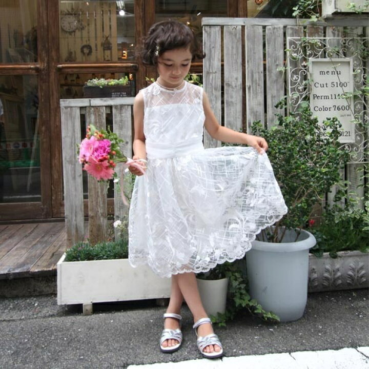 楽天市場】【KIDS DRESS】フラワーxチェック柄刺繍入りチュールレース 