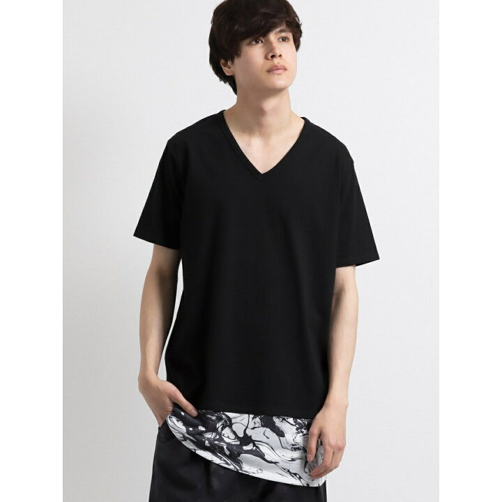 楽天市場】シェラック/SHELLAC 無地×柄切替 Vネック半袖ロングTシャツ 