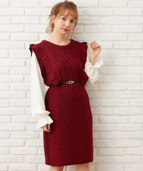楽天市場 ベルト付き袖異素材ケーブルニットワンピース イング 丸井 マルイ 楽天市場店