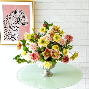 造花テーブルアレンジメント 高さ40cm 陶器鉢 / フラワーアレンジメント インテリアフラワー フェイク 卓上 おしゃれ 装飾 置き型 店舗装飾 店内装飾 (PAS035)