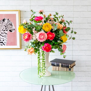 造花テーブルアレンジメント 高さ65cm 陶器鉢 / フラワーアレンジメント インテリアフラワー フェイク 卓上 おしゃれ 装飾 置き型 店舗装飾 店内装飾 (PAS045)