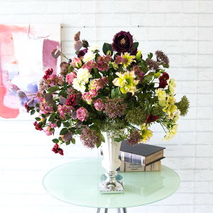 造花テーブルアレンジメント 高さ60cm 陶器鉢 / フラワーアレンジメント インテリアフラワー フェイク 卓上 おしゃれ 装飾 置き型 店舗装飾 店内装飾 (PAS060)