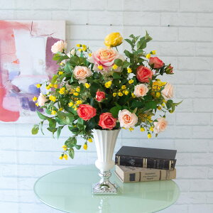 造花テーブルアレンジメント 高さ60cm 陶器鉢 / フラワーアレンジメント インテリアフラワー フェイク 卓上 おしゃれ 装飾 置き型 店舗装飾 店内装飾 (PAS064)