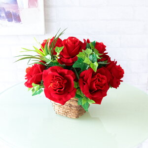 造花テーブルアレンジメント 高さ25cm バスケット鉢 / フラワーアレンジメント インテリアフラワー フェイク 卓上 おしゃれ 装飾 置き型 店舗装飾 店内装飾 (PAS096)