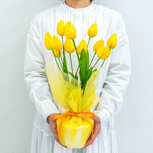 造花アレンジメントポット(チューリップ) 高さ47cm / フラワーアレンジメント テーブルプランター インテリアフラワー フェイク 卓上 おしゃれ 装飾 置き型 店舗装飾 店内装飾 (PAS143-YELLOW)