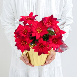 造花アレンジメントポット(ポインセチア/レッド) 高さ30cm /クリスマス装飾 フラワーアレンジメント テーブルプランター インテリアフラワー フェイク 卓上 おしゃれ 装飾 置き型 店舗装飾
