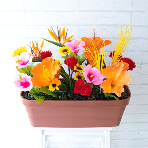 造花プランター フラワープランター フラワーアレンジメント フェイクグリーン 店舗装飾 ディスプレイ パチンコ店 工事現場 住宅展示場 モデルハウス ショールーム 夏装飾 オレンジ/PF426-LB
