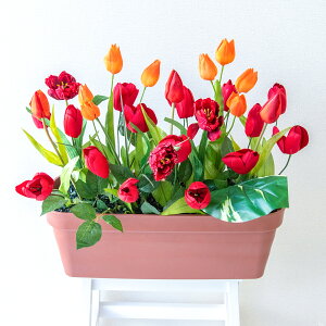 造花プランター フラワープランター フラワーアレンジメント フェイクグリーン 店舗装飾 ディスプレイ パチンコ店 工事現場 住宅展示場 モデルハウス ショールーム 春装飾 レッド/PF718-LB 造