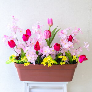 造花プランター フラワープランター フラワーアレンジメント フェイクグリーン 店舗装飾 ディスプレイ パチンコ店 工事現場 住宅展示場 モデルハウス ショールーム 春装飾 ピンク/PF727-LB 造