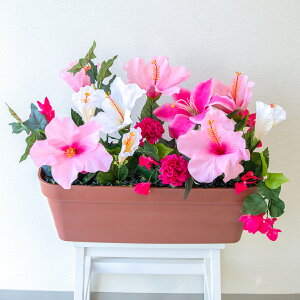 造花プランター フラワープランター フラワーアレンジメント フェイクグリーン 店舗装飾 ディスプレイ パチンコ店 工事現場 住宅展示場 モデルハウス ショールーム 夏装飾 ピンク/PF746-LB 造