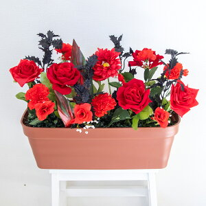 造花プランター フラワープランター フラワーアレンジメント フェイクグリーン 店舗装飾 ディスプレイ パチンコ店 工事現場 住宅展示場 モデルハウス ショールーム ミックス レッド/PF770-LB