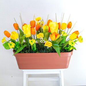 造花プランター フラワープランター フラワーアレンジメント フェイクグリーン 店舗装飾 ディスプレイ パチンコ店 工事現場 住宅展示場 モデルハウス ショールーム 春装飾 オレンジ/PF774-LB