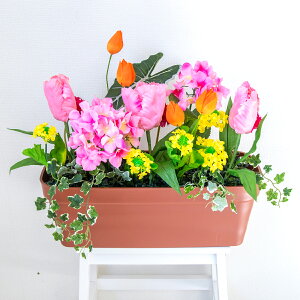 造花プランター フラワープランター フラワーアレンジメント フェイクグリーン 店舗装飾 ディスプレイ パチンコ店 工事現場 住宅展示場 モデルハウス ショールーム 春装飾 ピンク/PF775-LB 造