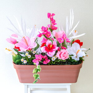 造花プランター フラワープランター フラワーアレンジメント フェイクグリーン 店舗装飾 ディスプレイ パチンコ店 工事現場 住宅展示場 モデルハウス ショールーム 夏装飾 ピンク/PF817-LB 造