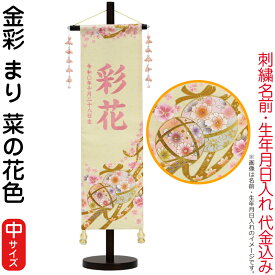 雛人形 村上鯉幟 名前旗 女の子 金彩 まり 菜の花色（中）薄桃糸刺繍 名前 生年月日入れ代込み 摘みパール桃飾り 【2026年度新作】 mk-name-3-653-809