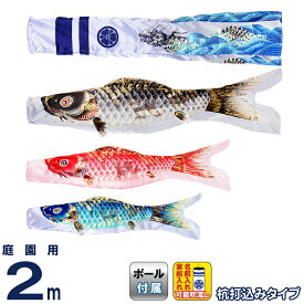 こいのぼり 旭天竜 鯉のぼり 庭園用 2m ガーデンセット 健翔はやぶさ 撥水加工 家紋・名前入れ可能 【2026年度新作】 m-hybs-gd-2m