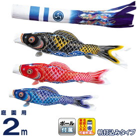 こいのぼり ワタナベ 鯉のぼり 庭園用 2m 杭打込 祥雲 ポリエステル 撥水 家紋・名前入れ可 【2026年度新作】 wtk-mhsw020