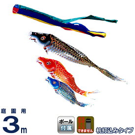 こいのぼり ワタナベ 鯉のぼり 庭園用 3m 杭打込 江戸 五色吹流し ポリエステル 【2026年度新作】 wtk-mheng30
