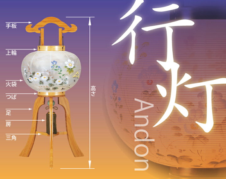 楽天市場】盆提灯 行灯 萩の香 対絵 大11号 風鎮付 一対入 電気コード 