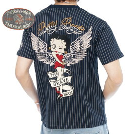 アウトレット!!ブレイブマン ベティブープコラボ フライングベティー刺繍 半袖Tシャツ メンズ 新作2023年モデル THE BRAVE MAN BETTY BOOP bbb-2341